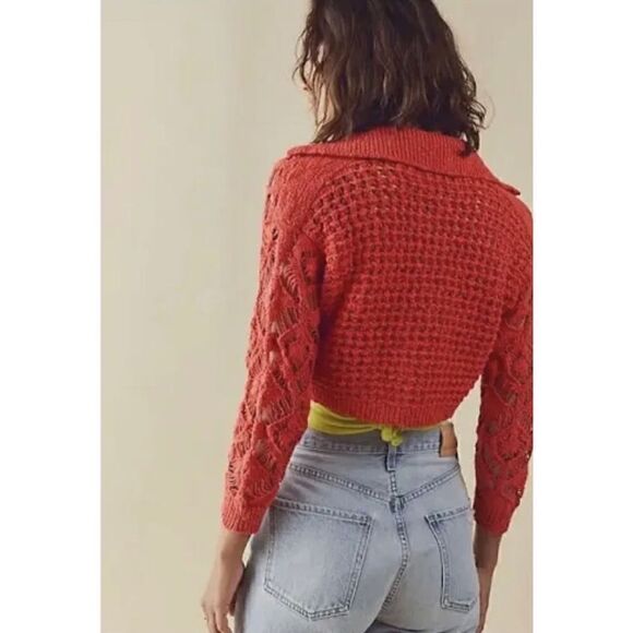 NWT Free People Sedona Open Knit Cropped Cardigan in Guava Berry, Size Small - Picture 8 of 16
